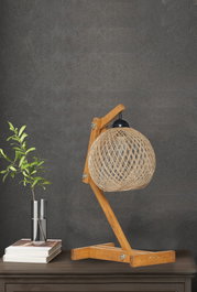 Opviq Lámpara de Mesa Beehive en Madera de Pino y Yute